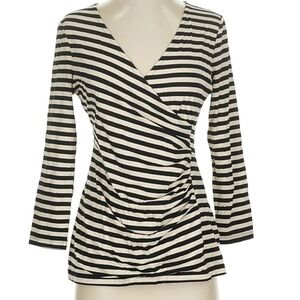 Banana Republic Black and Cream Striped Blouse